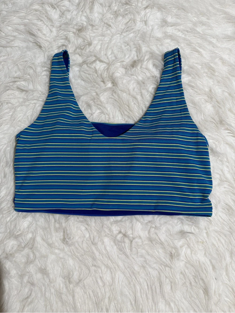 NWT Lululemon athletica L/XL Blue and Green Striped Scoop Crop Top Sports Bra